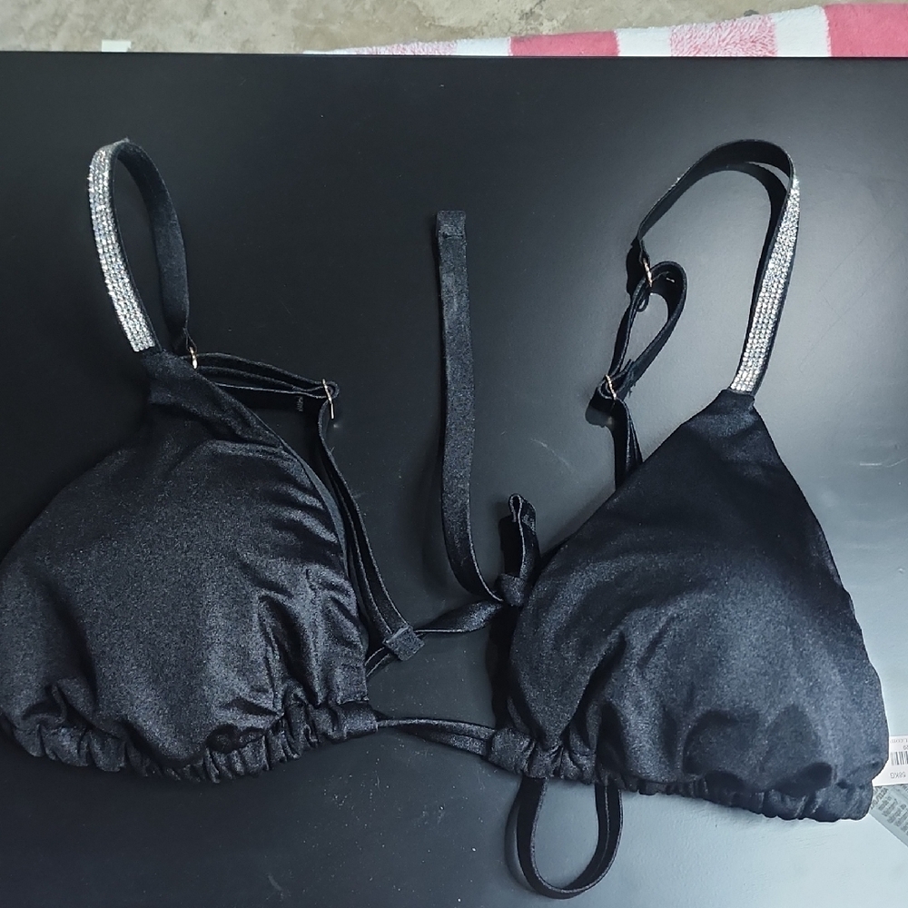 Victoria's Secret Black Bikini Top with Glittering Straps